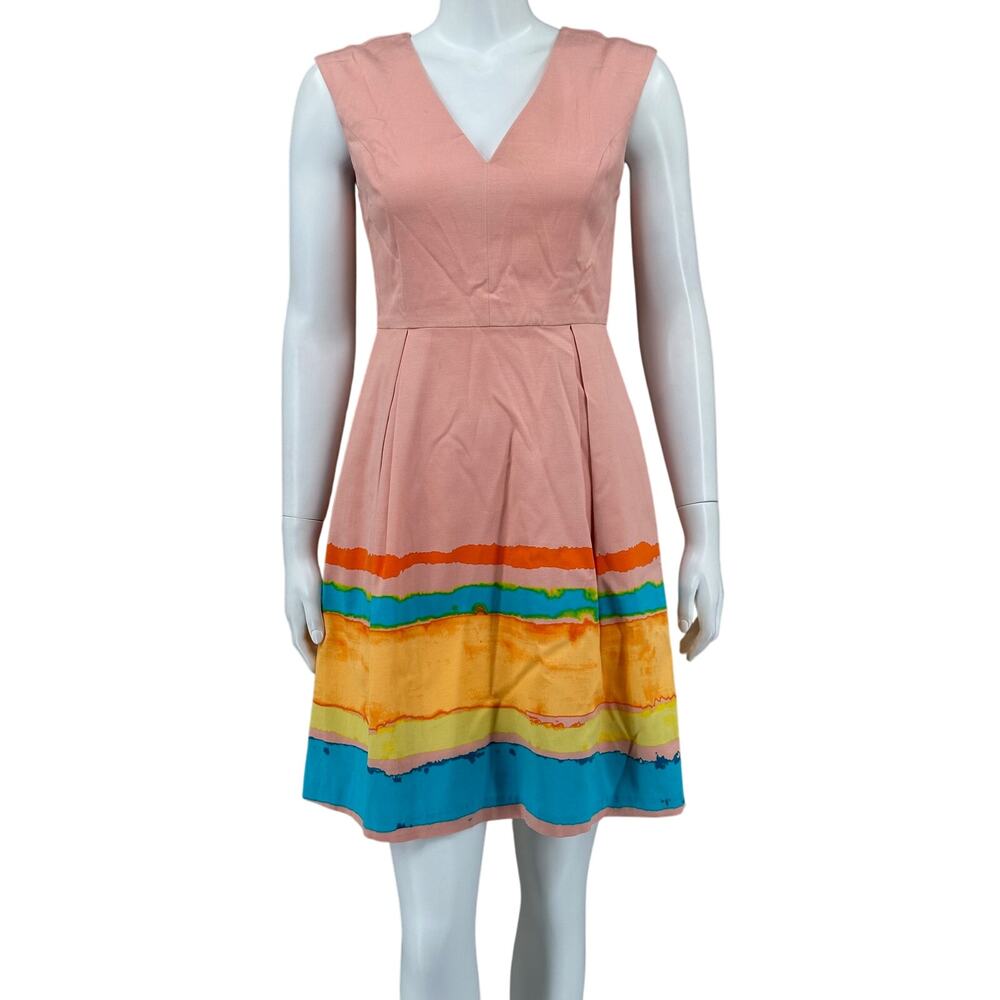 Tracy Reese Anthropologie Dress Womens 2 Pink Rose Painterly Watercolor Colorful